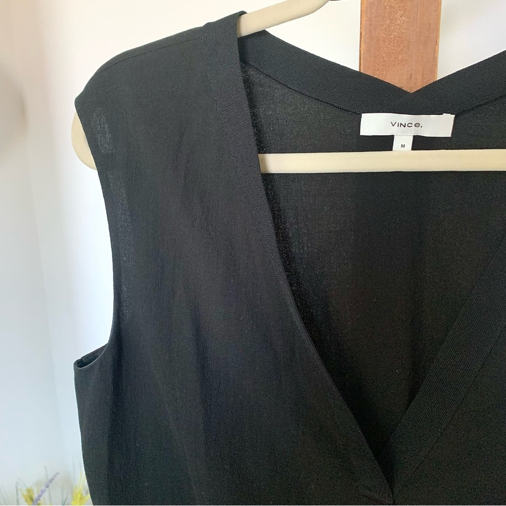 Vince Black Double V Neck Sleeveless Cotton Top MED - Picture 9 of 16